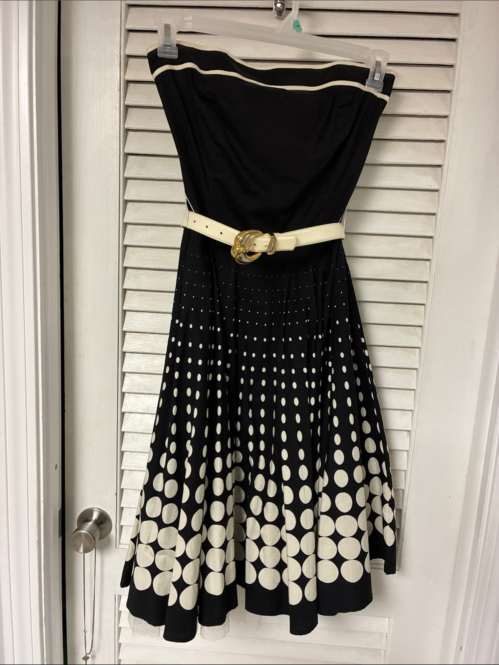 Ruby Rox Black Strapless Polka Dot Fit & Flare Dress with Cream Accents